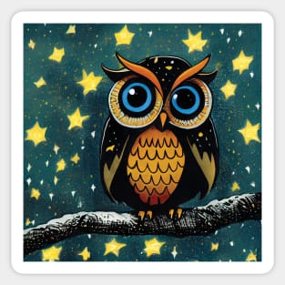 Owl with big Blue eyes and Stars Sticker